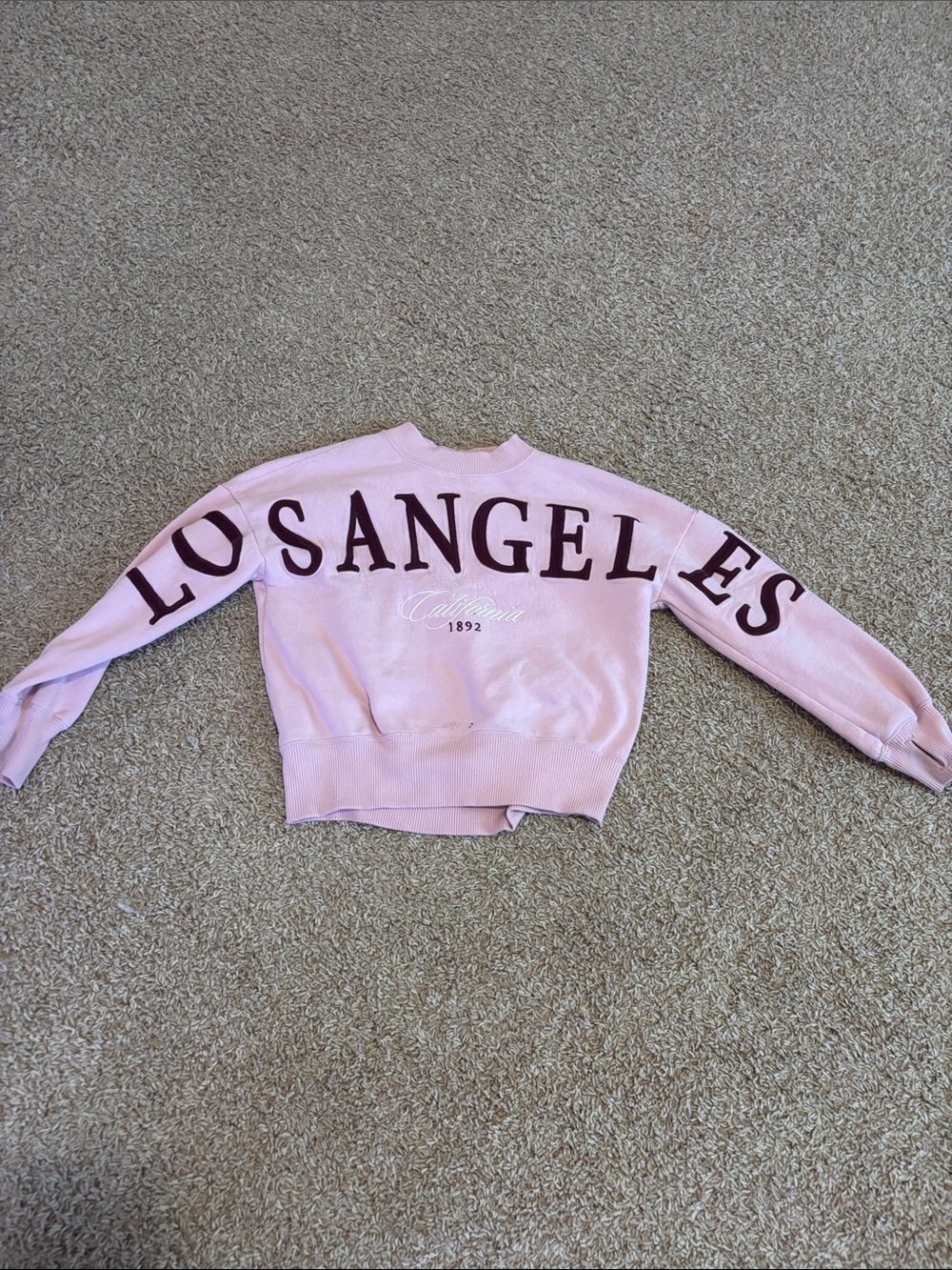 abercrombie kids light pink sweatshirt with burgundy lettering (discontinued$